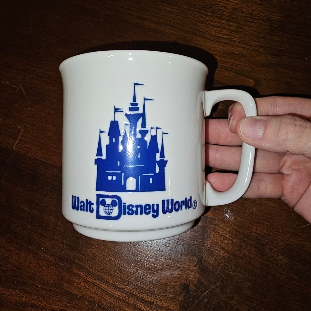 Vintage Walt Disney World Coffee Mug Blue Castle Logo White Ceramic Japan